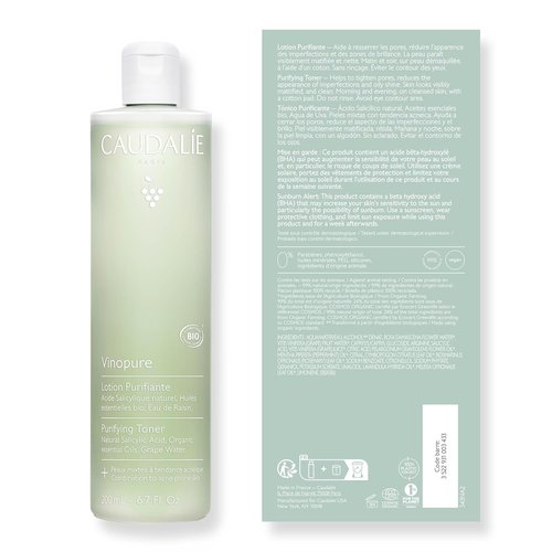 Caudalie Vinopure Pore Minimizing Toner - Natural Salicylic Acid Formula | 6.7 Ounce