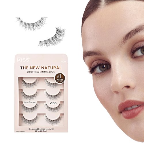 KISS The New Natural, False Eyelashes, 'Pearl Earring', 12mm, Includes 4 Pairs Of Lashes, Easy to Apply, Reusable Lash Clusters