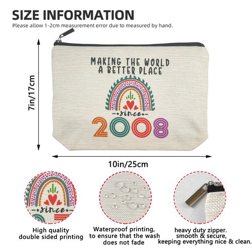 Suemetic 18th Birthday Decorations for Girls, 18 Year Old Girl Makeup Bags, 2008 Cool 18th Birthday Gifts for Teenage Girls Gift Ideas, Sister, Daughter, Cosmetic Travel Pouch, Christmas