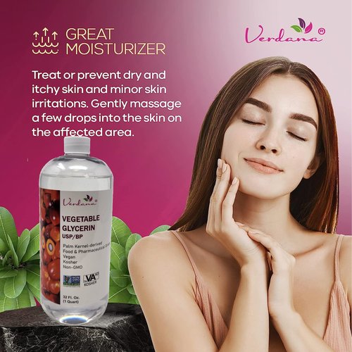 Verdana Vegetable Glycerin – USP, Food, Cosmetic Grade - Palm-Derived, No Soy Involved – Glycerine for Cosmetic & Personal Care and Skin, Hair & Other Formulations – Non-GMO, Vegan – 32 fl oz