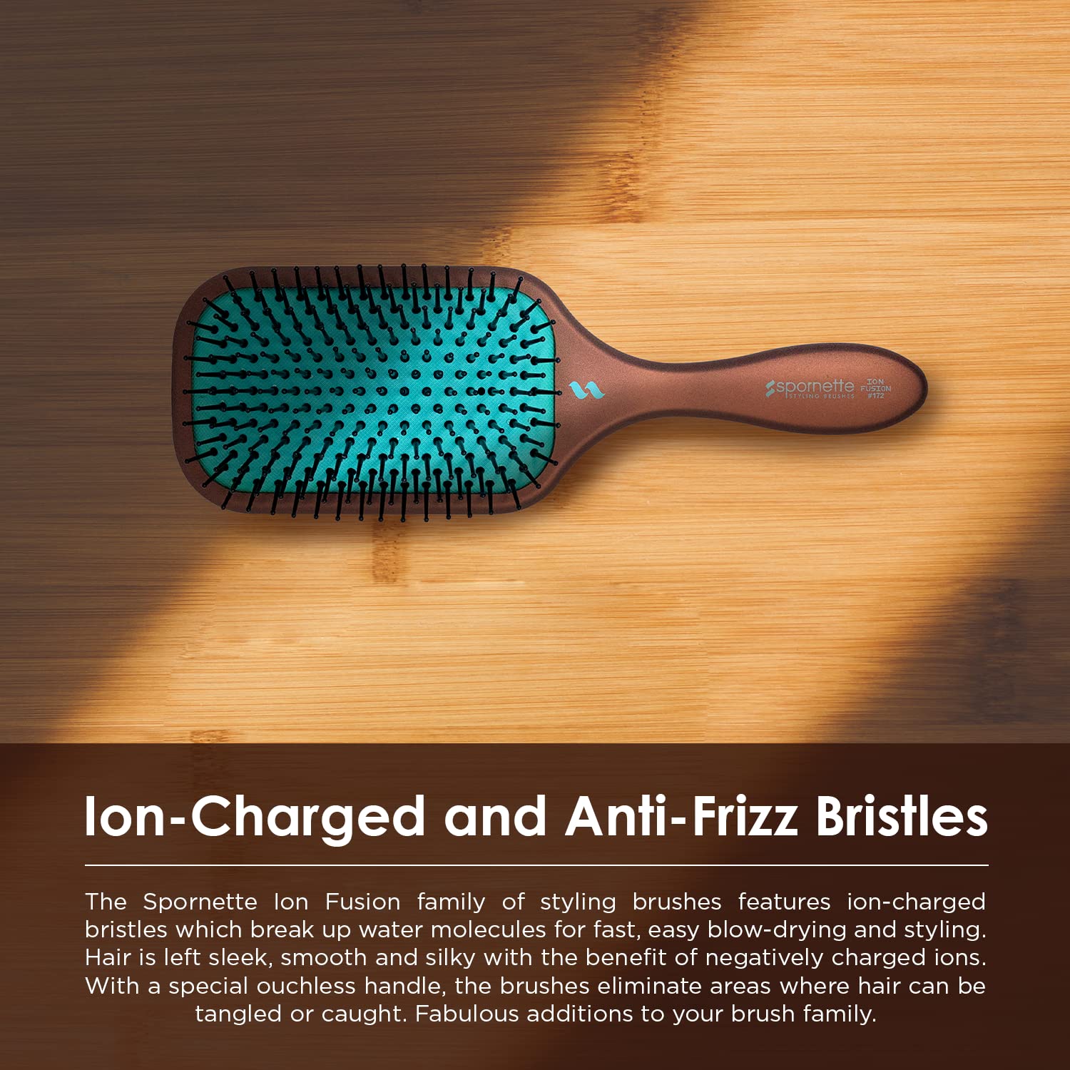 Spornette Ion Fusion Paddle Hair Brush - Ionic Bristles for Detangling & Smoothing | Medium to Long Hair