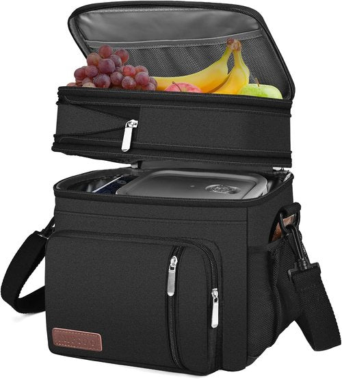MIYCOO Insulated Lunch Bag - Double Deck Leakproof Cooler for Work, Beach & Travel | Black, 15L