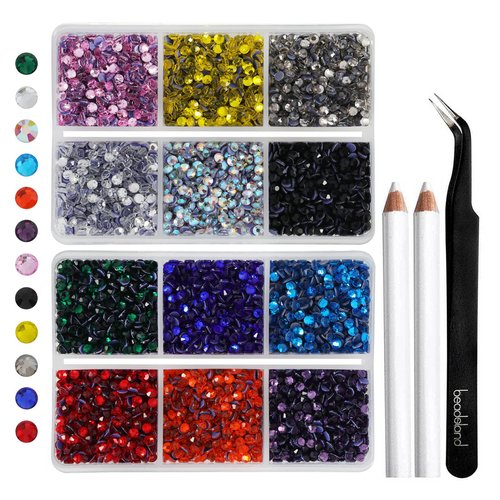 Hotfix Rhinestones Mixed 12 Colors, SS10 Rhinestones for Crafts Clothes, Hotfix Crystals with 1 Tweezers and 2 Wax Pencils