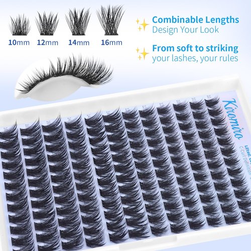 Kiromiro Lash Clusters 10-16mm Cluster Eyelash Extensions Wispy DIY Cluster Lashes Extension 144pcs Individual Lashes Nautral Eyelash Clusters C Curly Lashes Clusters