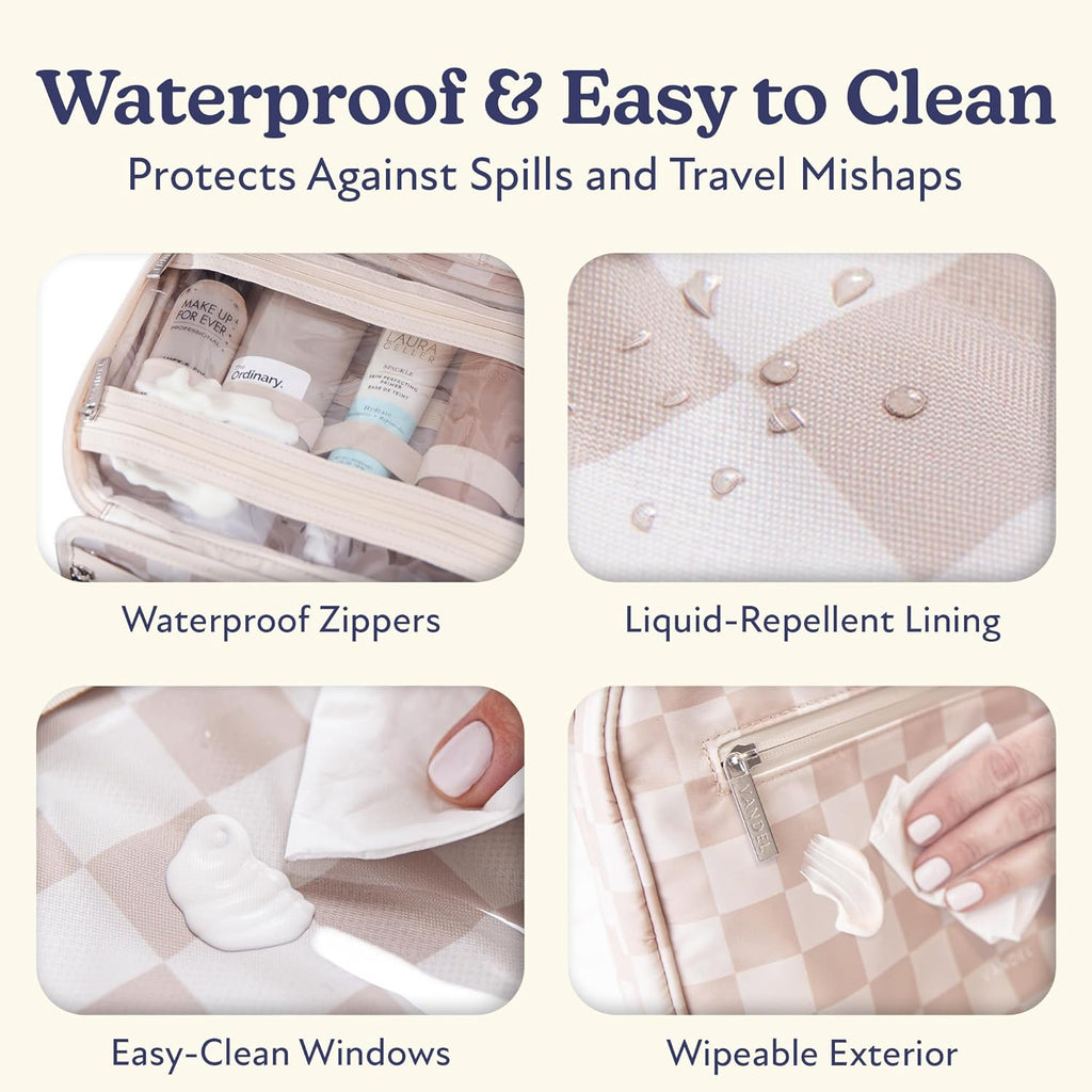 VANDEL Waterproof Hanging Toiletry Bag - TSA-Approved Makeup Organizer for Travel | Neutral Checker Design