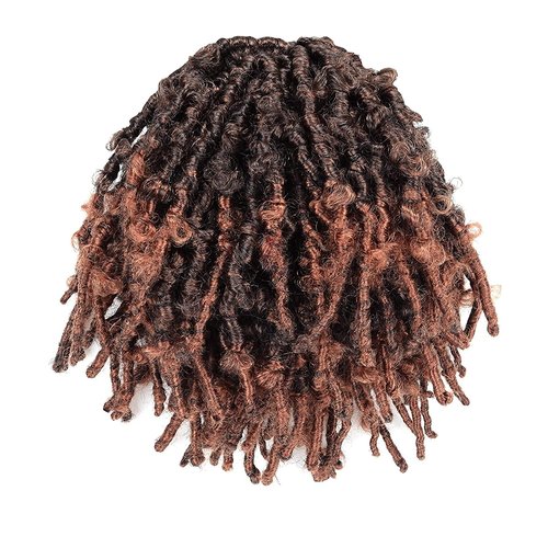 Butterfly Locs Crochet Braids - 7Pcs Ombre Brown Pre-twisted Short Bob Synthetic Faux Locs Hair Extensions (8 Inch, T30-7P)