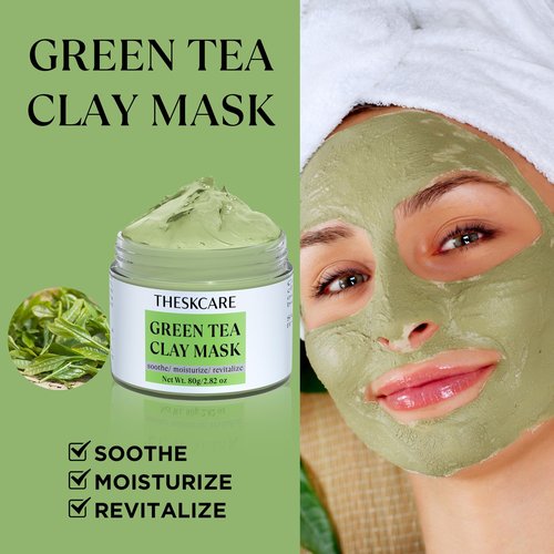 THESKCARE 3 PCS Clay Mask Set, Turmeric Vitamin C Clay Mask, Dead Sea Mud Mask, Green Tea Mask, Facial Mask for Oil Control, Deep Cleaning, and Radiant Skin, 240g, 2.82 OZ each