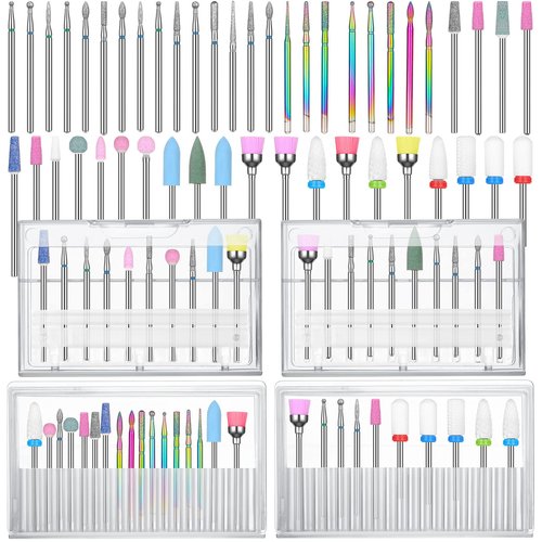 Chumia 47 Pcs Nail Drill Bits Sets 3/32 Inch Electric Diamond Ceramic Acrylic Gel Nail Bit Kit Manicure Supplies Carbide Cuticle for Manicure Drill Remover for Home Salon Gel Pedicure Tools