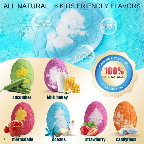 Bath Bombs for Kids with Surprise Inside, 6 Pack Dinosaur Toys Toddler Bath Bombs Gift Set, Organic Bubble Bath Fizzies with Dinosaur Egg, Birthday Gifts for Kids Boys Girls 3-12