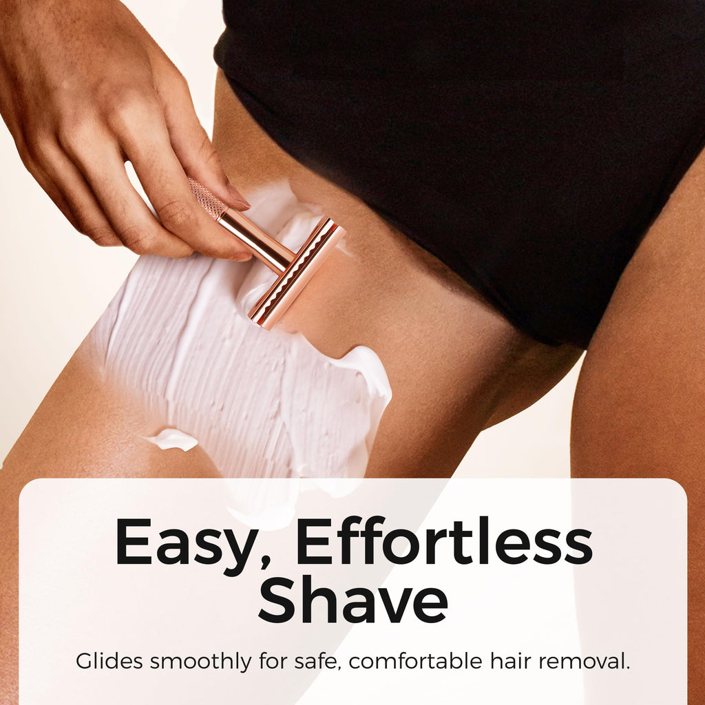 ZOMCHI Single Blade Razors for Women – Reusable Ladies Razor for Legs with 5 Double Edge Safety Razor Blades, Eco-Friendly Manual Shaving Razor - Rose Gold