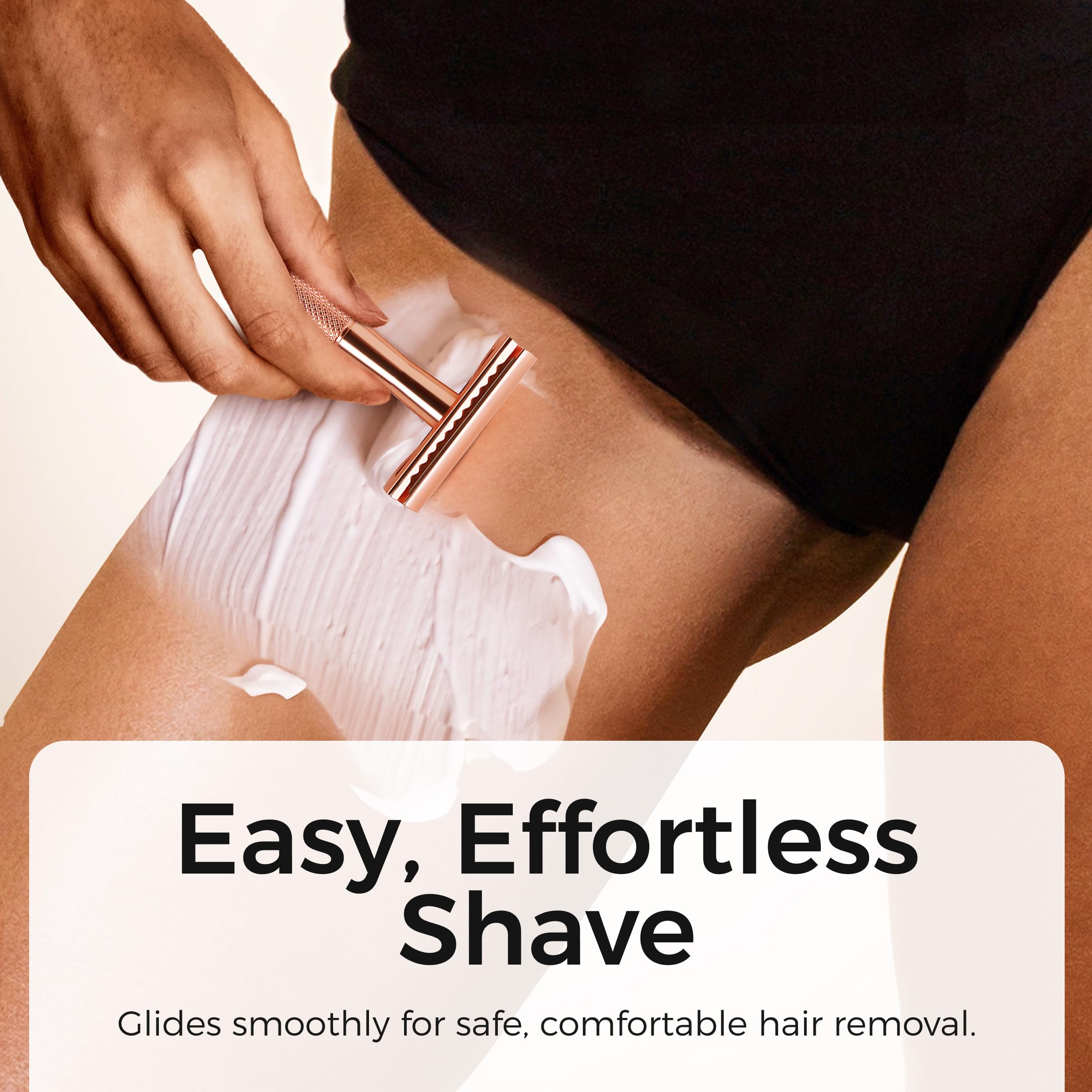 ZOMCHI Single Blade Razors for Women – Reusable Ladies Razor for Legs with 5 Double Edge Safety Razor Blades, Eco-Friendly Manual Shaving Razor - Rose Gold