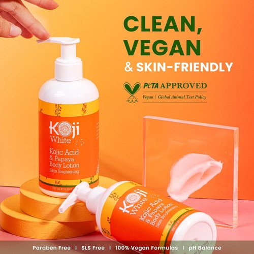 Koji White Kojic Acid & Papaya Body Lotion - Exfoliating Skin Brightening Moisturizer | 8.45 Fl Oz (2 Bottles)