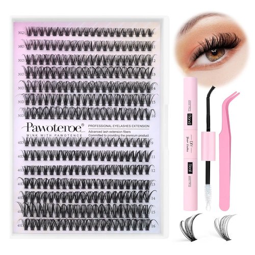Pawotence Lash Extension Kit - 280pcs DIY Eyelash Clusters | 9-16mm 30D & 40D Individual Lashes