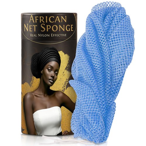 ACLMFUP African Net Bath Sponge for Deep Exfoliation, Reusable Washing Net for Luxurious Lather and Smooth Skin, Gentle Enough for Face and Effective for Body（Blue）