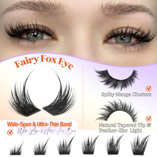 Fairy Lash Clusters Cat Eye Cluster Eyelash Extensions Natural Eyelash Clusters Spiky Manga Wispy Cluster Lashes Fox Eye 8-20mm DIY Individual Lash Extension 144Pcs by YDAGKH