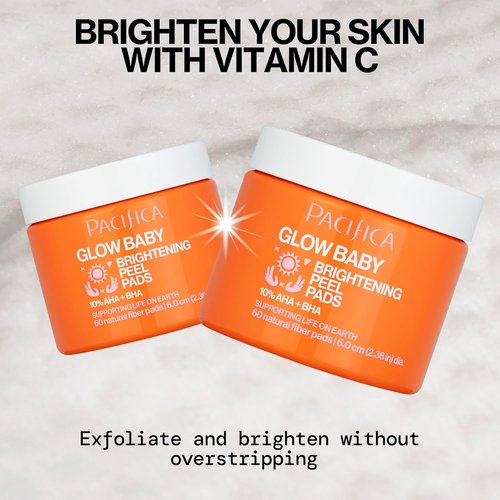 Pacifica Brightening Glow Peel Pads - 60 Count for Radiant Skin and Even Tone