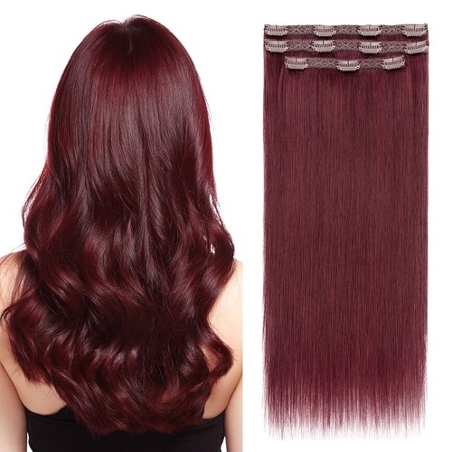 Elailite Short Clip in Hair Extensions Real Human Hair 10 Inch 56g 3PCS Lace Weft Remy Hairpieces for Women Burgundy