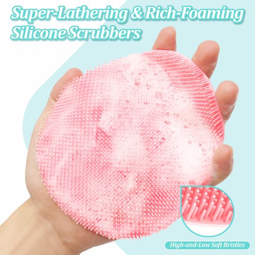 GEENOA Upgrade Silicone Bath Glove 2PCS, 360° Anti-Slip & Enlarged Silicone Body Scrubber for Rich Foam Deep Cleaning, Revolutionary No-Grip & Hand-fit Shower Scrubber for All Skin Types(Black+Pink)