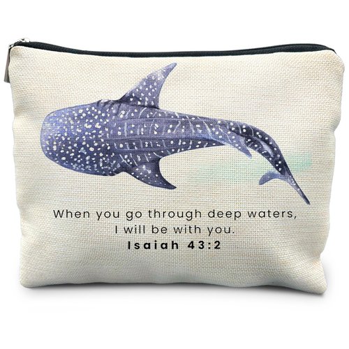 RYYCDOI Whale Shark Christian Makeup Bag Pouch, Christian Shark Gifts for Women, Bible Verse Gifts Isaiah 43:2, When you go through deep waters I will be with you