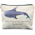 RYYCDOI Whale Shark Christian Makeup Bag Pouch, Christian Shark Gifts for Women, Bible Verse Gifts Isaiah 43:2, When you go through deep waters I will be with you