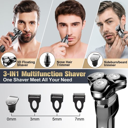 Electric Razor for Men, LED Display 100% Waterproof Cordless Razor, Wet/Dry Shaving,Electric Shaver for Men Includes Nose Hair Trimmer Beard Trimmer Travel Shaver
