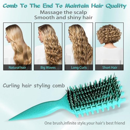 Skiennix Curl Defining Brush - Lightweight Curly Hair Brush for All Hair Types | Green