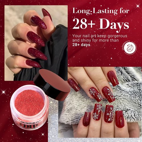 AZUREBEAUTY Dip Powder Set - 6 Burgundy Red Colors for DIY Nail Art | No Lamp Needed, Perfect Gift for Women