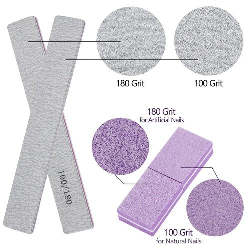 25 Pcs Nail Files for Acrylic Nails and 50 Pcs Mini Buffer Block File, 100/180 Grit Nail Buffer Double Sides Emery Boards Fingernail Files