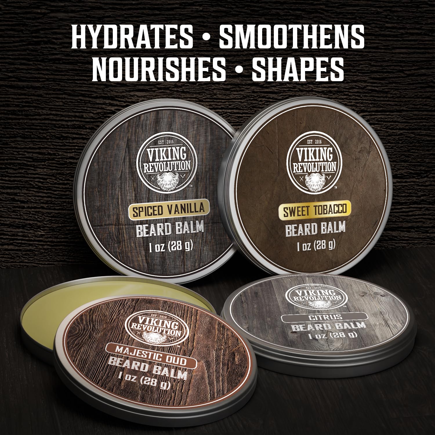 Viking Revolution Beard Balm Variety Pack - 4 Scents for Styling & Softening Beards | 1oz Each