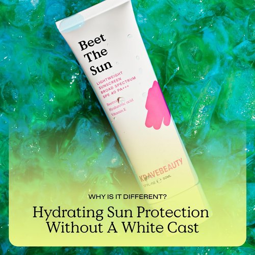 KraveBeauty Beet The Sun Lightweight Sunscreen SPF 40 PA+++, Broad Spectrum Facial Sunscreen with Beet Root Extract & Hyaluronic Acid, Non-Greasy Daily SPF Lotion for Face, Fragrance Free, 50 mL