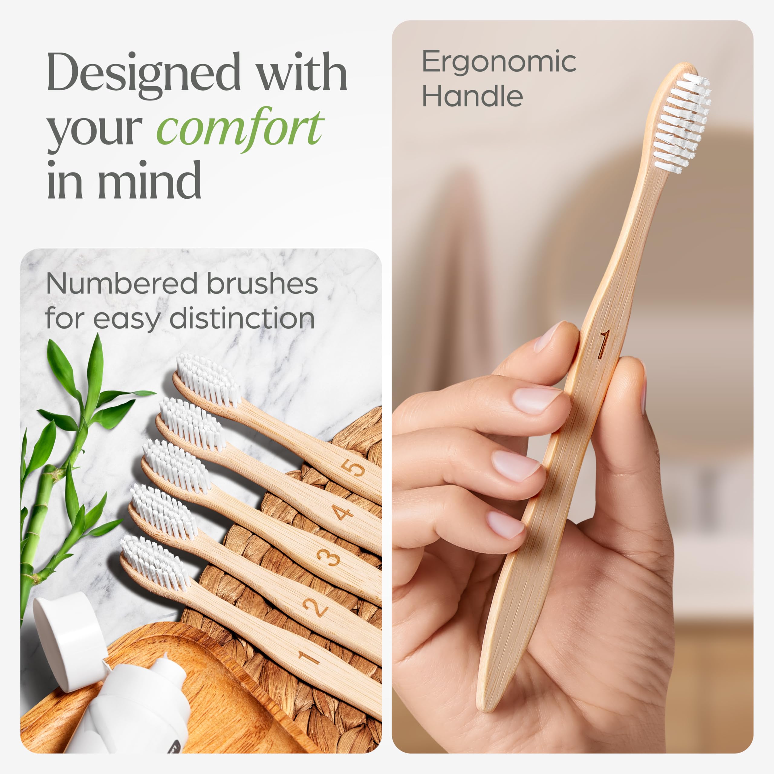 VIVAGO Bamboo Toothbrushes 10 Pack – Natural Toothbrushes, Plant-Based Soft Bristles – Eco-Friendly Wooden Toothbrush