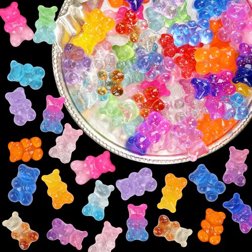 Namifin 3D Bear Nail Charms Bulk Y2K Lollipops Fruits Cherries Kawaii Gummies Oacen Beach Moon Bowknots Hearts Pearls Cute Nail Charms for Nail Art DIY Accessories