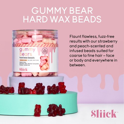 Sliick Hard Wax Beads for Hair Removal, Gummy Bears – Stripless Wax Beads for Face, Body & Sensitive Skin, 8 oz
