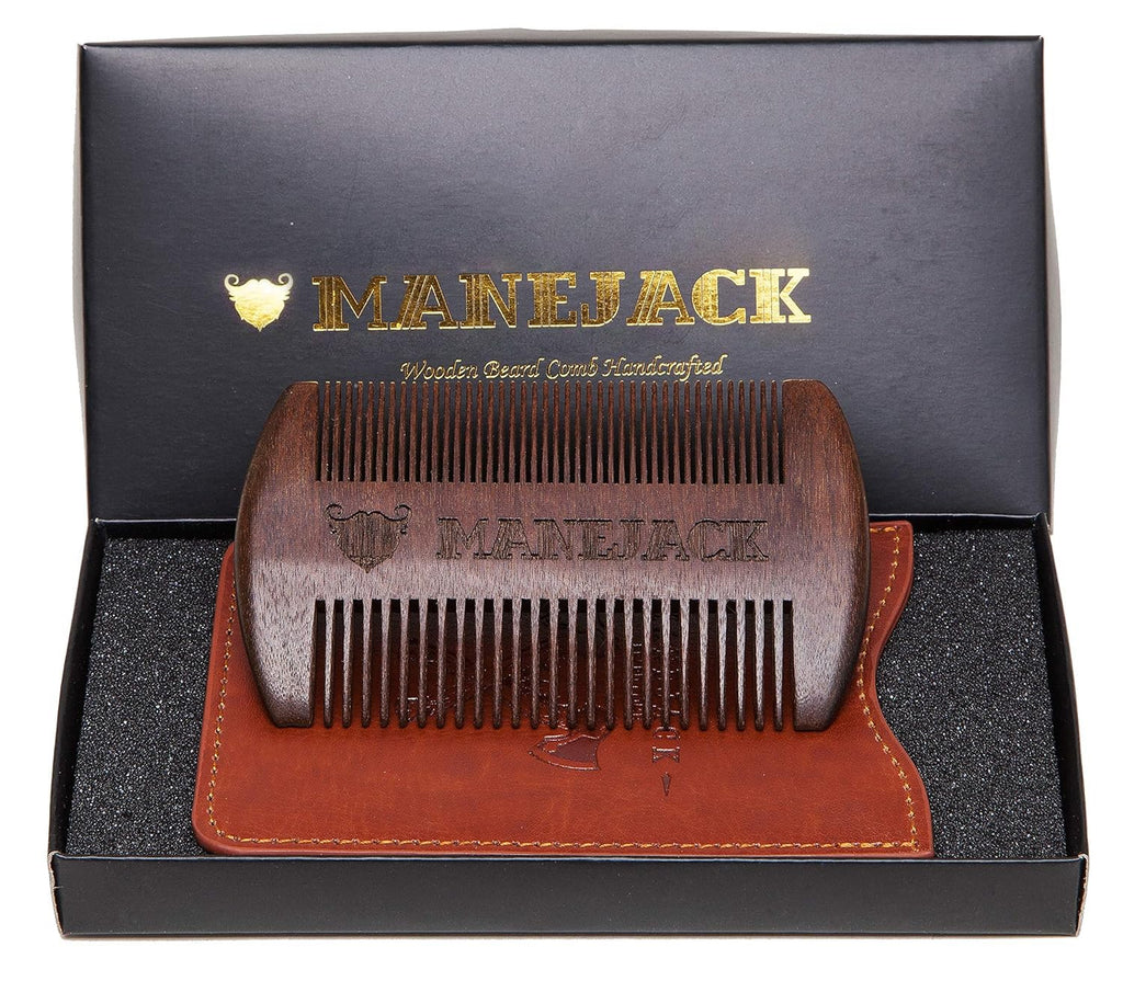 Wooden Beard Comb with Carrying Pouch - Top Pocket Combs Kit for Men - Perfect for Beard, Head hair, Mustache-Dry Use with Balms and Oils - Fine and Coarse Teeth