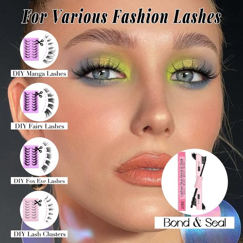 ALICE Lash Bond and Seal, Cluster Lashes Glue for DIY Eyelash Extensions, Individual Lash Glue for Clusters Eyelash Strong Hold Long No Latex Lasting Waterproof Eye Lashes Glue Mascara (Black 5ml×2)