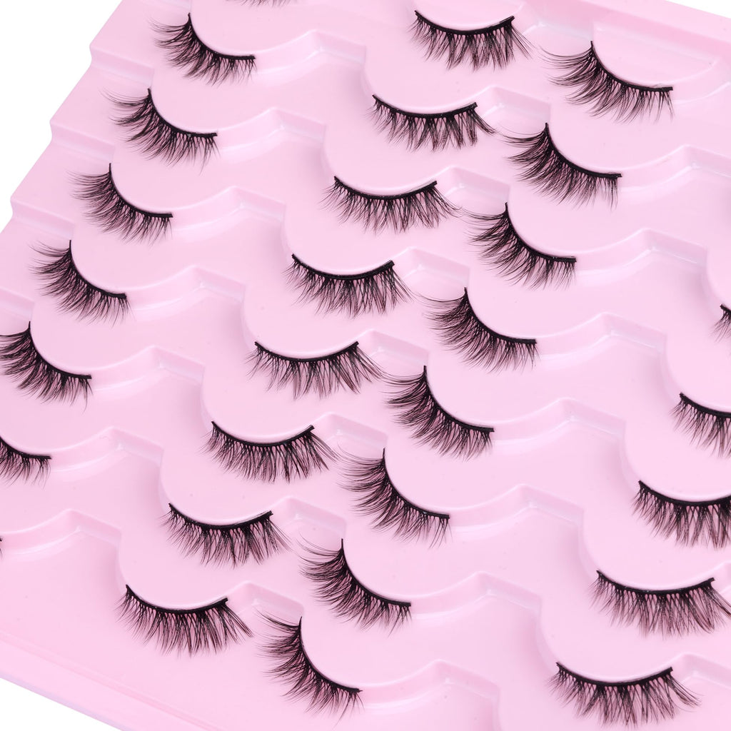 wiwoseo Half Lashes Natural Eyelashes with Glue Cat Eye Lashes Natural Look False Eyelashes with Lash Glue Pestañas Postizas Naturales Half Eyelashes Kit with Clear Eyelash Glue 16 Pairs