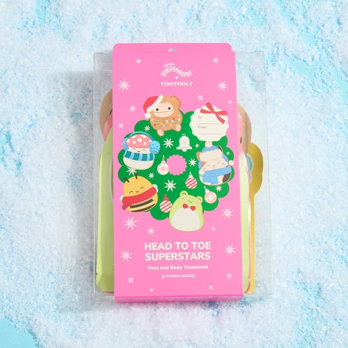 TONYMOLY x Squishmallows Head to Toe Mask Set - 5-Piece Hydrating & Soothing Holiday Gift Set | Brightening Face & Body Masks