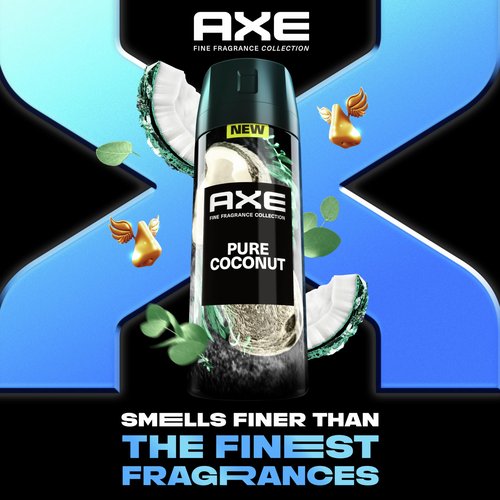 AXE Fine Fragrance Collection Premium Deodorant Body Spray for Men Pure Coconut 3 Count with 72H Odor Protection and Freshness Infused with Coconut, Eucalyptus, and Oak Essential Oils 4 oz