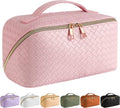 SFXULIX Large Capacity Travel Cosmetic Bag - Waterproof PU Leather Makeup Organizer | Pink with Handle & Divider