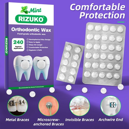 RIZUKO Orthodontic Wax for Braces - 240 Dental Wax Dots | Hygienic Individual Wraps, Mint Flavor