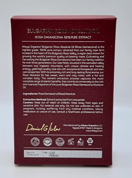 Alteya Organics Bulgarian Rose Absolute Oil - Authentic Rosa Damascena | 5ml Essential Oil