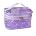 TotePrint Star Print Purple PVC Makeup Bag with Handle - 8.66 * 5.51 * 5.51 inch,Clear Storage Bag Toiletry Pocket Portable Zippered Pouch Waterproof Cosmetic Organizer Bags for Women (Purple-L)