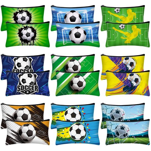 Sweetude 18 Pcs Soccer Gifts Makeup Bag Toiletry Travel Storage Accessories with Zipper Cosmetic Bags Portable Cosmetic Pouch for Soccer Lovers Players Team Fans(Stylish)