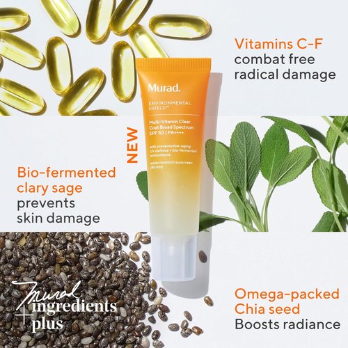 Murad Multi-Vitamin Clear Coat Sunscreen SPF 50 - Lightweight Broad-Spectrum Protection with Vitamins C & F | 1.7 Fl Oz
