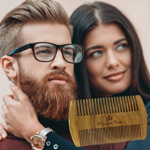Beard Comb Kit by One Handsome Man - Sandalwood Beard Comb with PU Leather Case and Gift Box - Perfect Gifts For Him or Boyfriend Gifts - Ideal Gift For Men