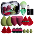 BS-MALL 14 Pcs Portable Makeup Sponge Set With Diamond-shaped Kabuki Powder Brush - Makeup Sponge, Triangle Puff And Multi-functional Sponges For Liquid, Cream,With Travel Case (Green Red)