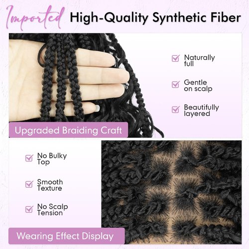 Boho Box Braids Crochet Hair for Black Women – 12 Inch Micro Pre-Looped Style, 4 Culrs Goddess Box Braids Crochet Hair with Curly Ends (12 Inch, 1B)