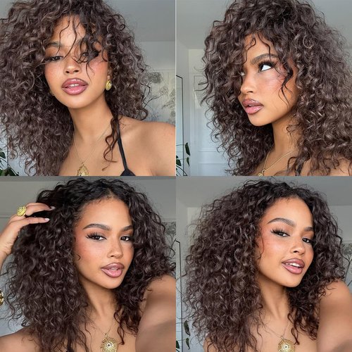 Chocolate Brown Kinky Curly Clip Ins 12 Inch 3C 4A Curly Clip In Hair Extension Real Human Hair Brazilian Remy Human Hair Extensions Double Weft 8Pcs 110g Natural Black