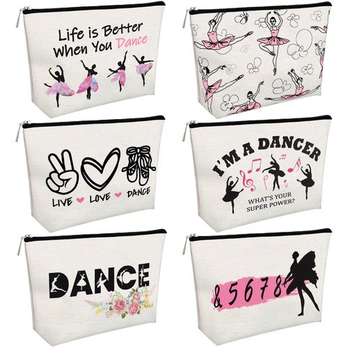 Gerrii 6 Pack Dance Makeup Bag Gift Dancer Cosmetic Bags Ballet Recitals Dancer Team Ballet Gifts Toiletry Zipper Pouch Portable Ballerina Travel Case for Women Ladies Dance Lover Rewards(Classic)