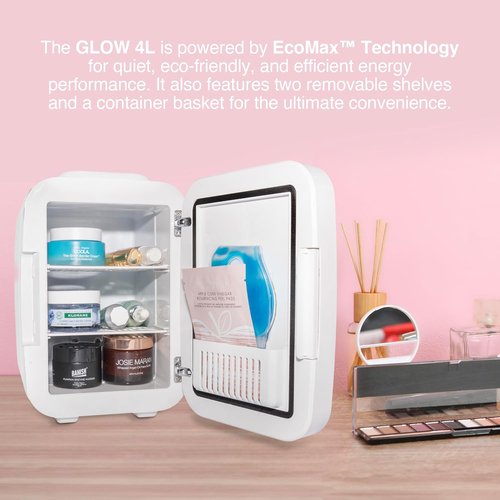 Cooluli Glow Mini Skincare Fridge - 4L with Mirror & LED Light for Beauty, Makeup & Food - White
